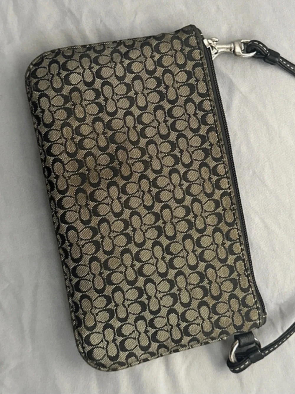 Coach Signature Canvas Wristlet in Black and Gray